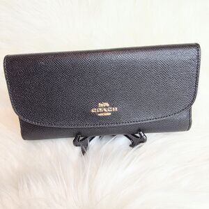 Coach Slim Envelope Black Crossgrain Leather Wallet with Gold Tone Hardware EUC